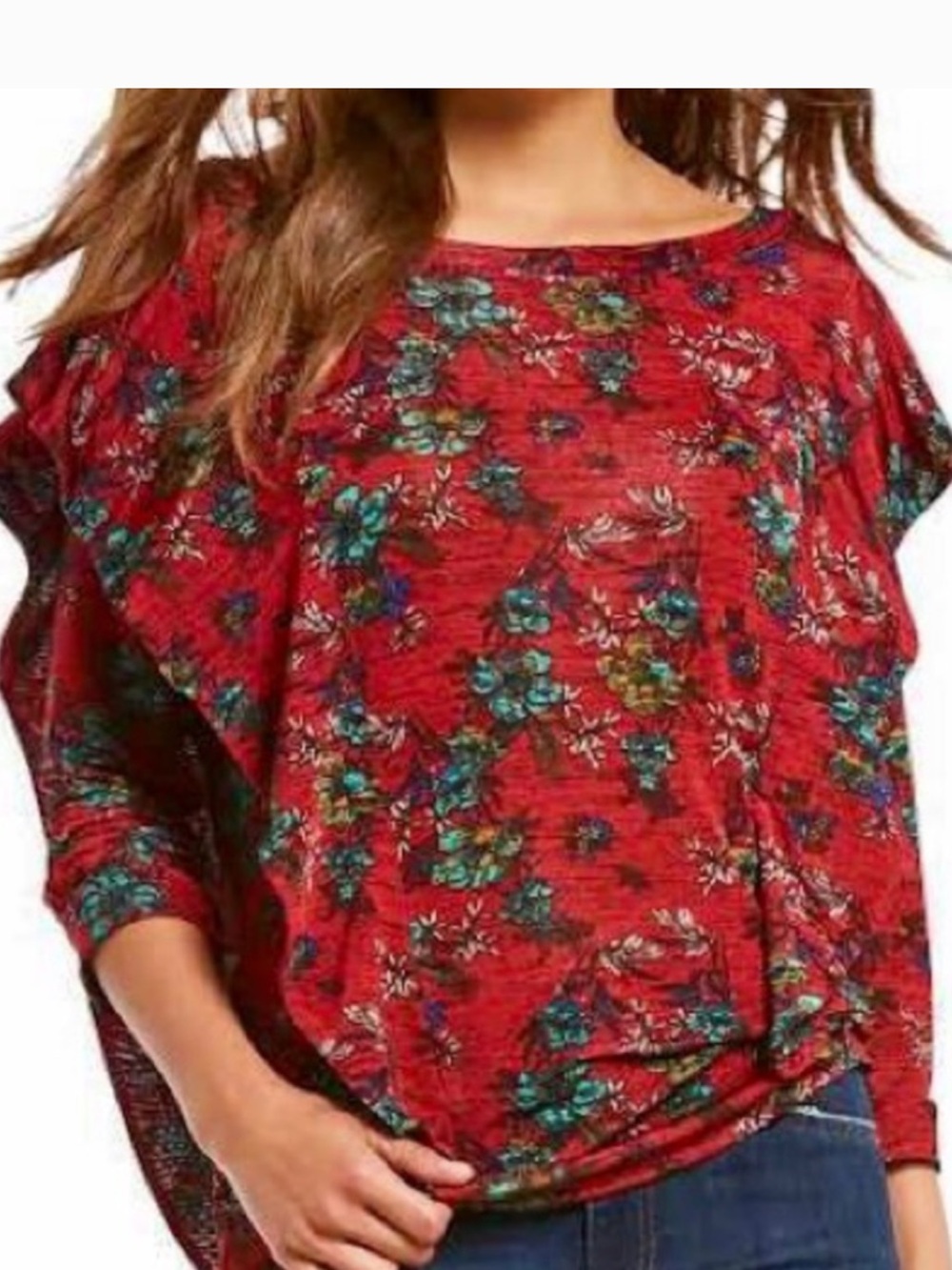 Free People Red and Blue Long Sleeve Top size medium
